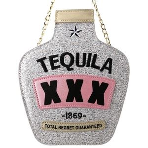 NEW “Tequila” Crossbody Chain Strap Bag Glitter Silver Gold Pink Sparkly Novelty